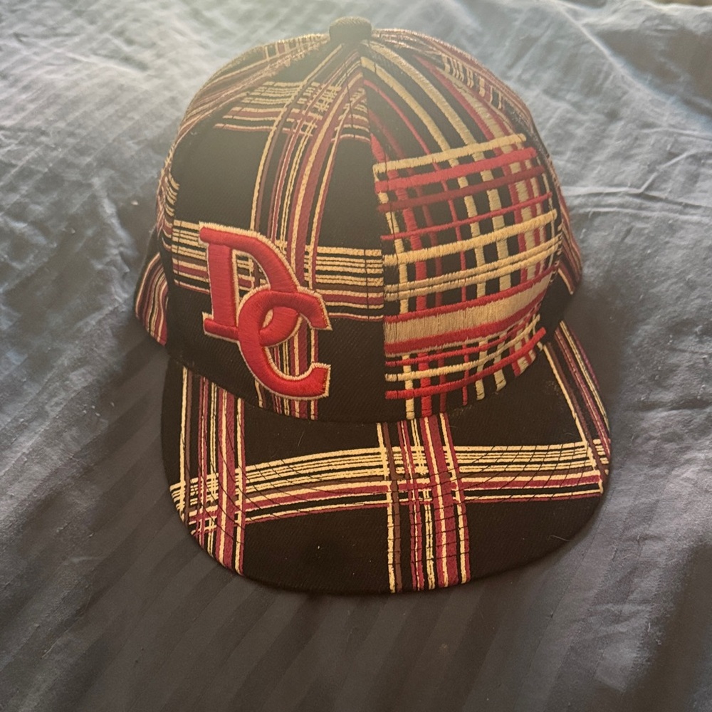 DC Black Snapback Pink, White Plaid Embroidery